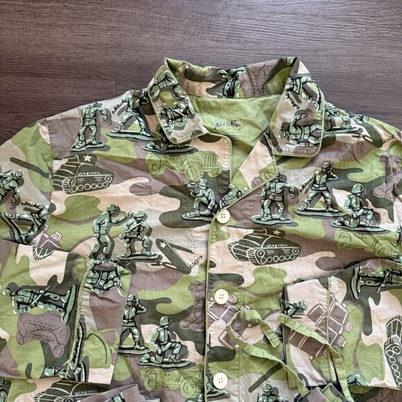 NICK & NORA TOY ARMY CAMO Woven Cotton PJ PAJAMA SET TOP PANTS RARE LARGE - Picture 2 of 10